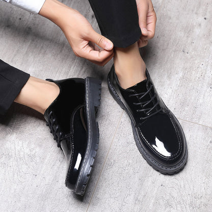 Bright leather casual leather shoes, men's business formal wear, British men's shoes, youth trend, versatile, thick soled, height increasing small leather shoes