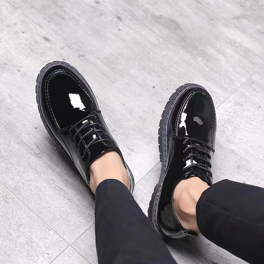 Bright leather casual leather shoes, men's business formal wear, British men's shoes, youth trend, versatile, thick soled, height increasing small leather shoes